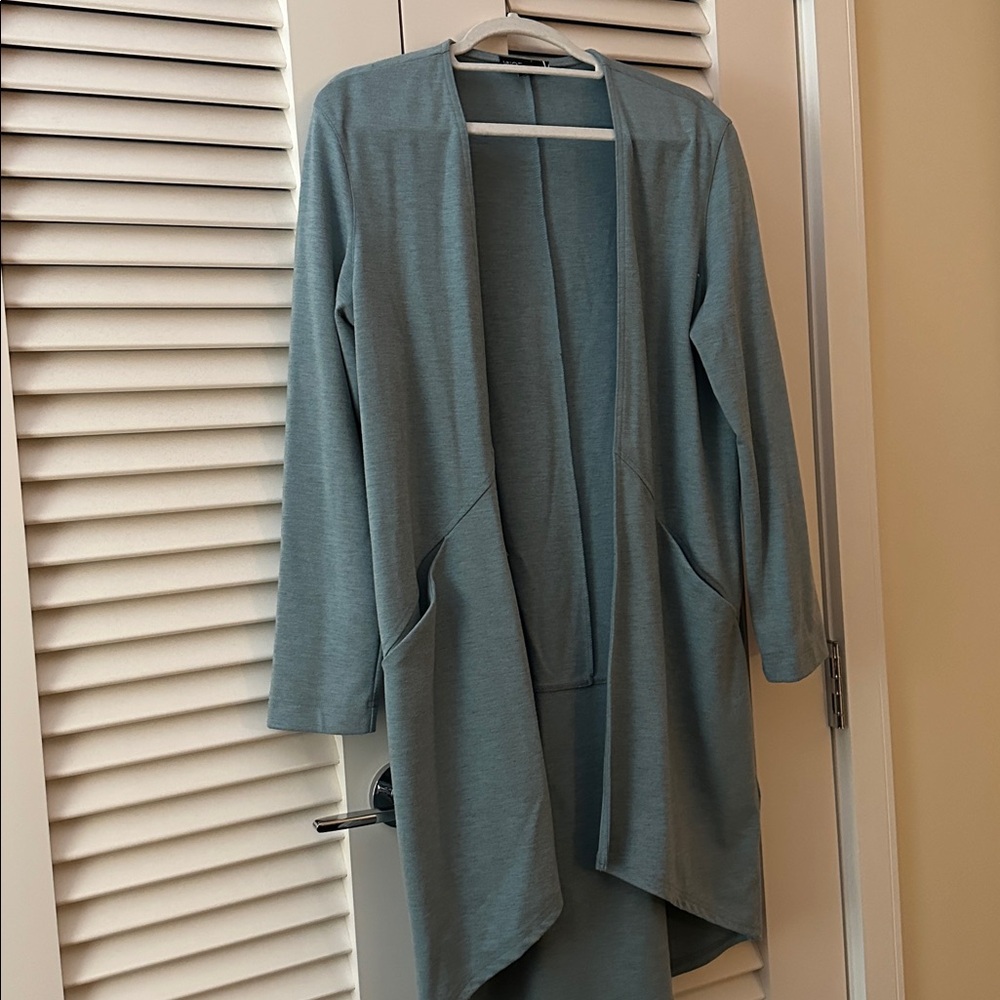 Valette size S open front Long cardigan/ duster with deep front pockets..